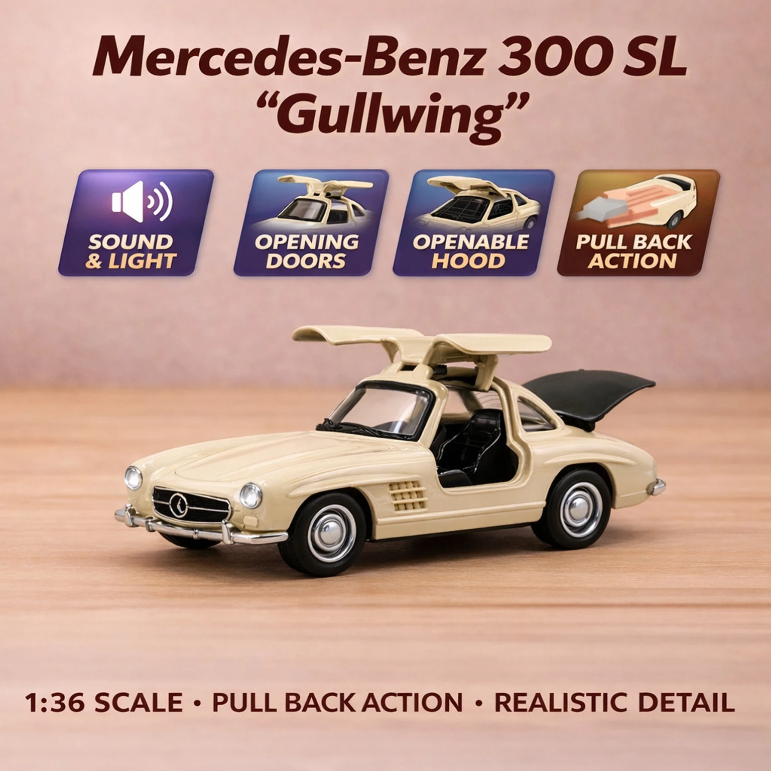 1950mercedes 1:36 Diecast Model With Openable Doors and Bonnet For Kids