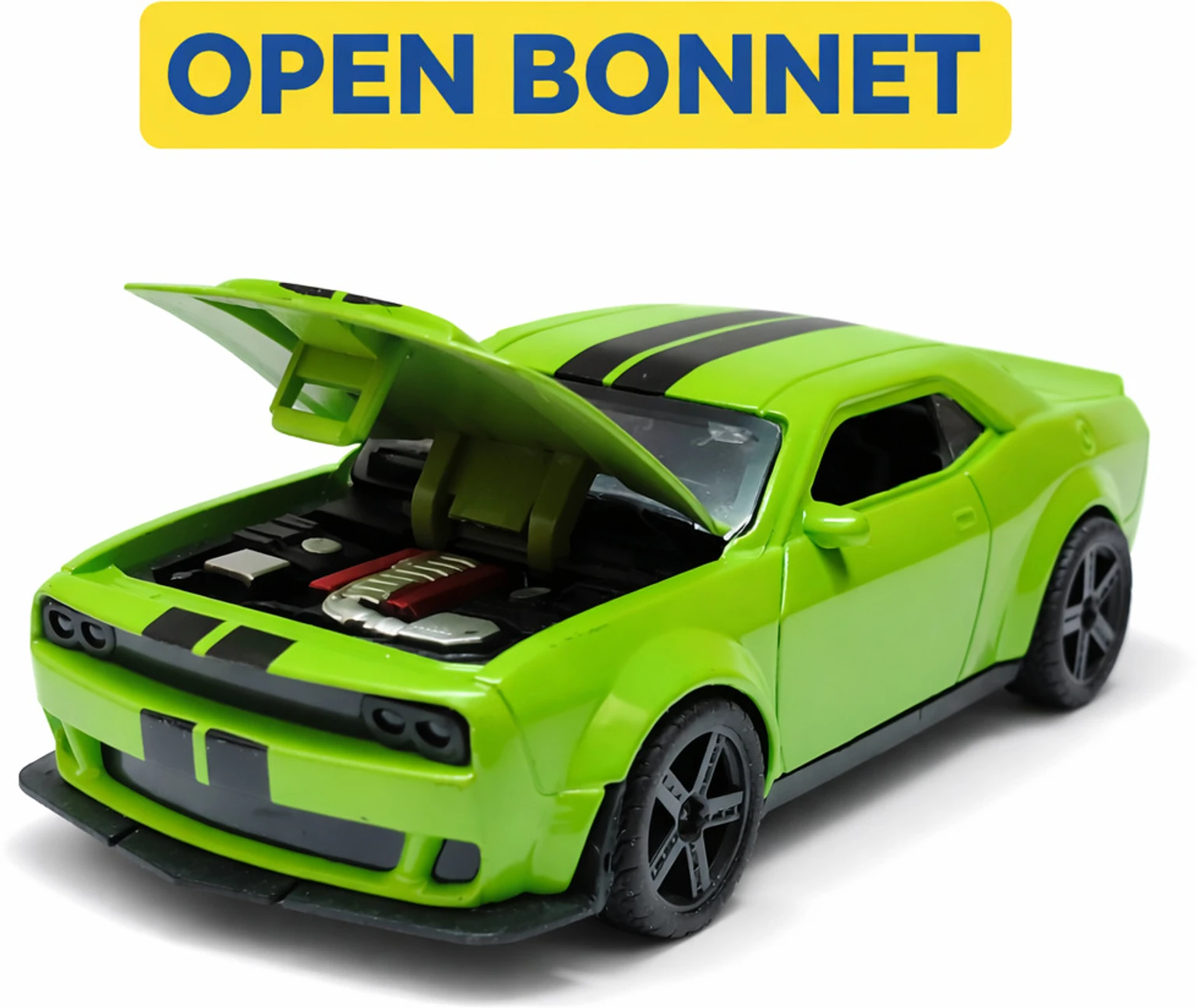 Mustang GT_1:32 scale_Die-cast Metal Toy Car with Openable Bonnet (GREEN,BLACK ) (GREEN,BLACK, Pack of: 1)