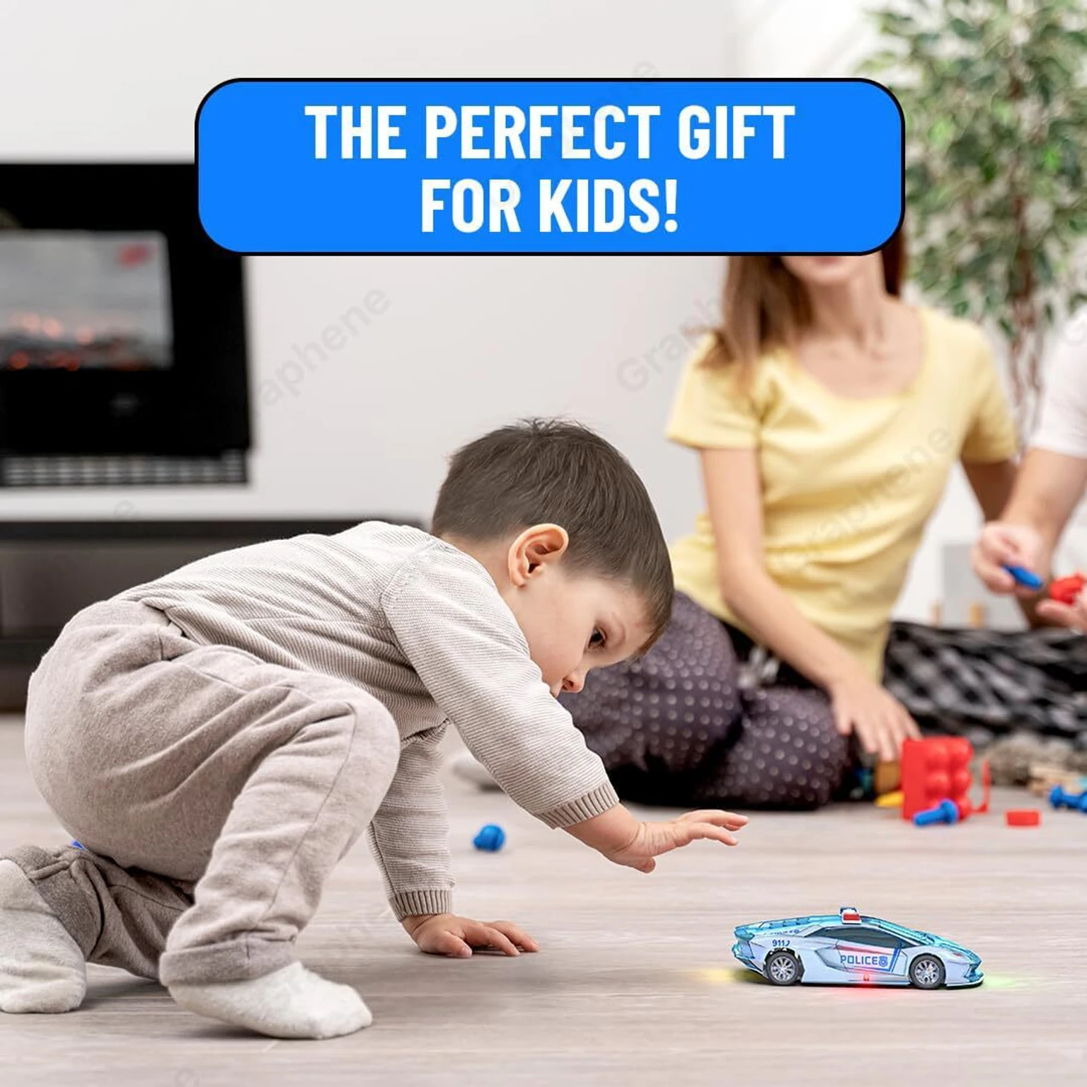 Police Car Toy for Kids Friction-Powered Vehicle with Lights & Sound