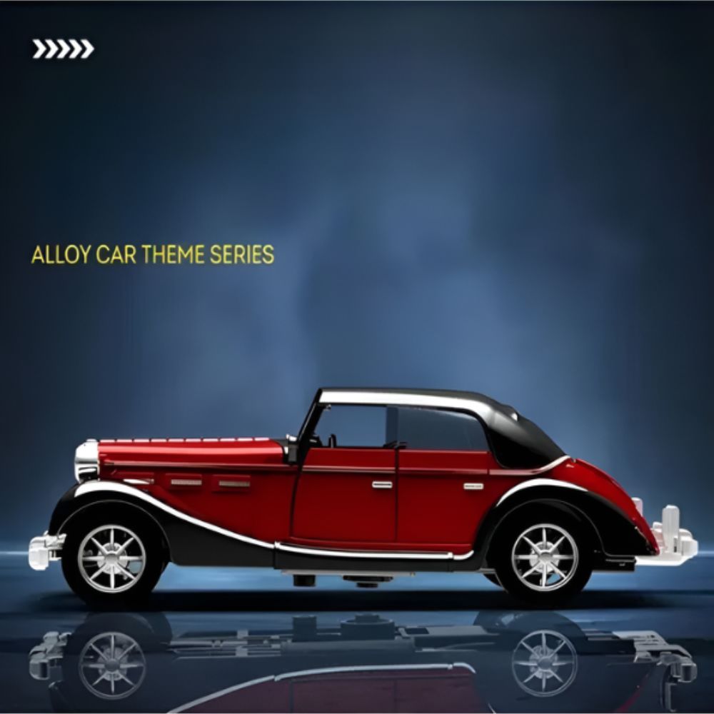 Classic Vintage Diecast Toy Car, Red 1:36 Scale Retro Metal Collectible Vehicle Model with Opening Doors, Black Hardtop Coupe