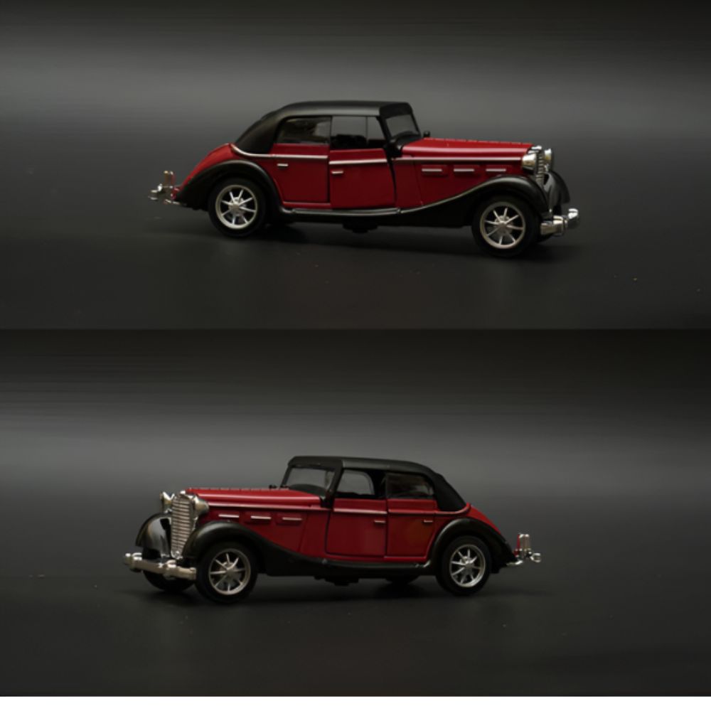 Classic Vintage Diecast Toy Car, Red 1:36 Scale Retro Metal Collectible Vehicle Model with Opening Doors, Black Hardtop Coupe