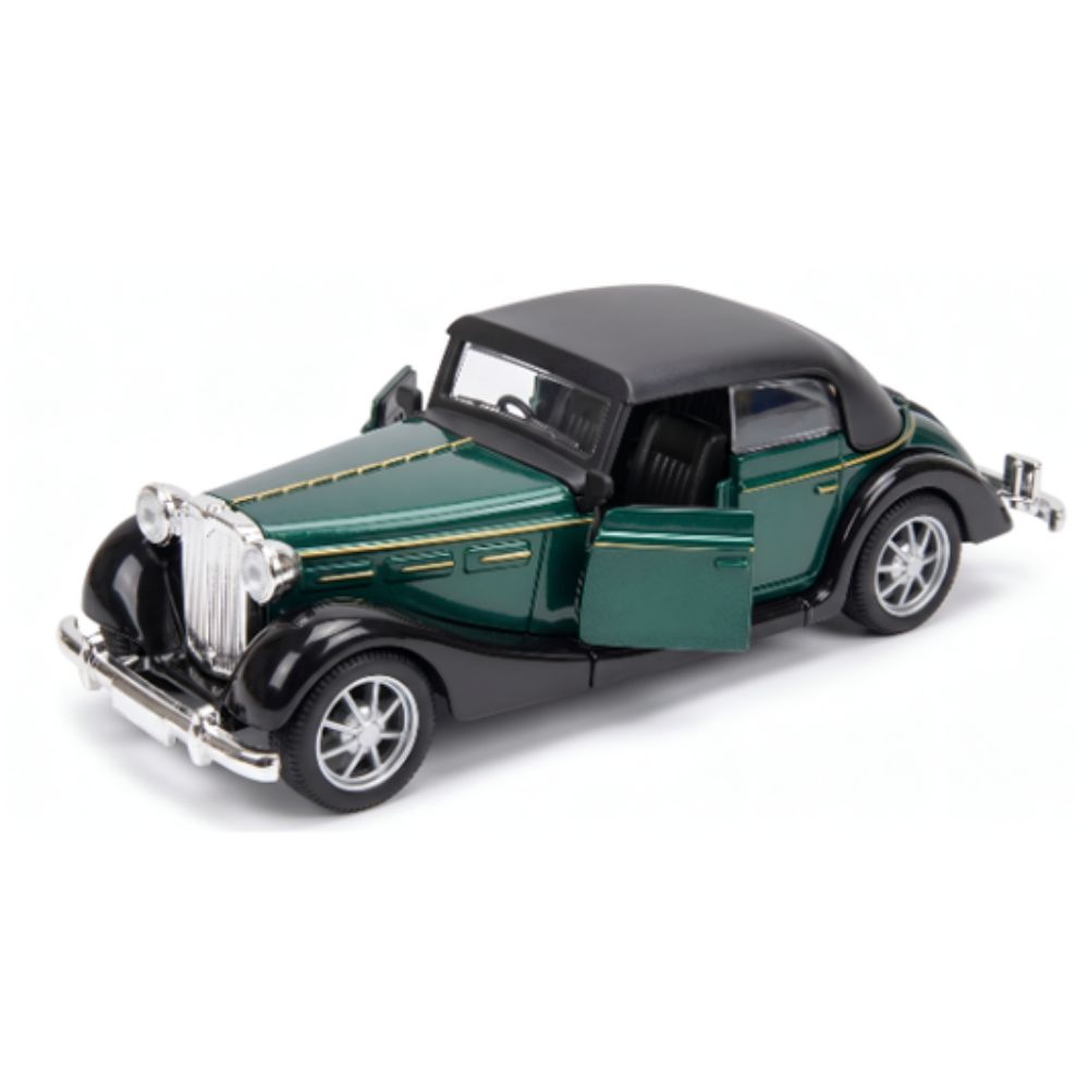 Classic Vintage Diecast Toy Car, Red 1:36 Scale Retro Metal Collectible Vehicle Model with Opening Doors, Black Hardtop Coupe